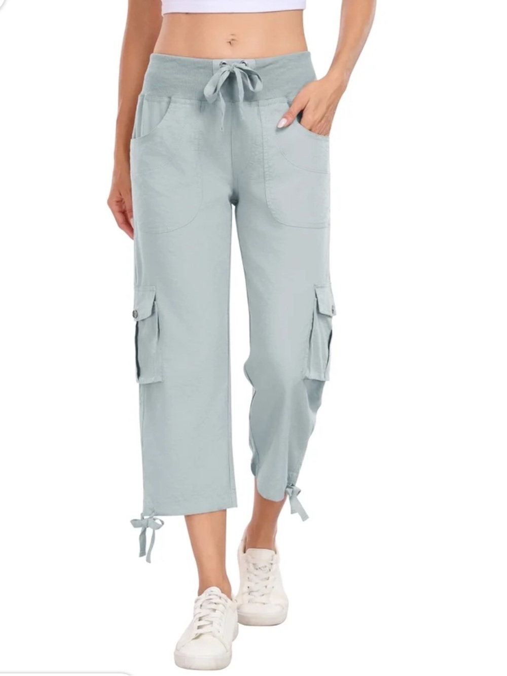 MoFiz 2X Sky Blue Nylon Cargo Hiking Capri Drawstring Hem Pocket Pants